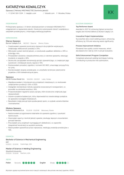 Przykładowe CV – wzór 7