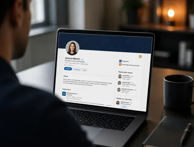 Profil LinkedIn wyświetlony na ekranie laptopa